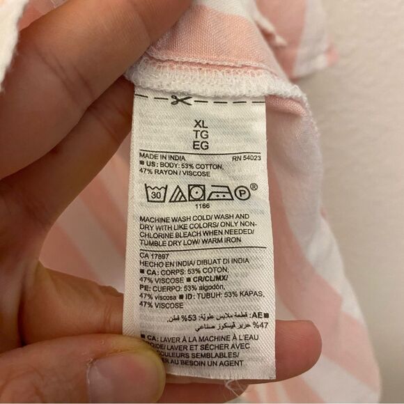 Old navy white pink pin stripe cotton rayon button front Top blouse XL - Picture 3 of 6